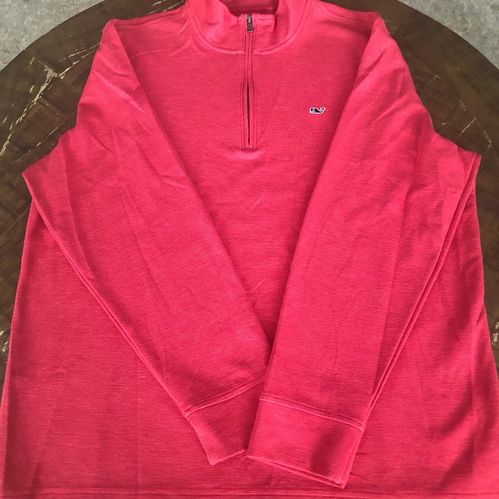 Vineyard Vines Red Zip Up Sweater with Stand-Up Collar